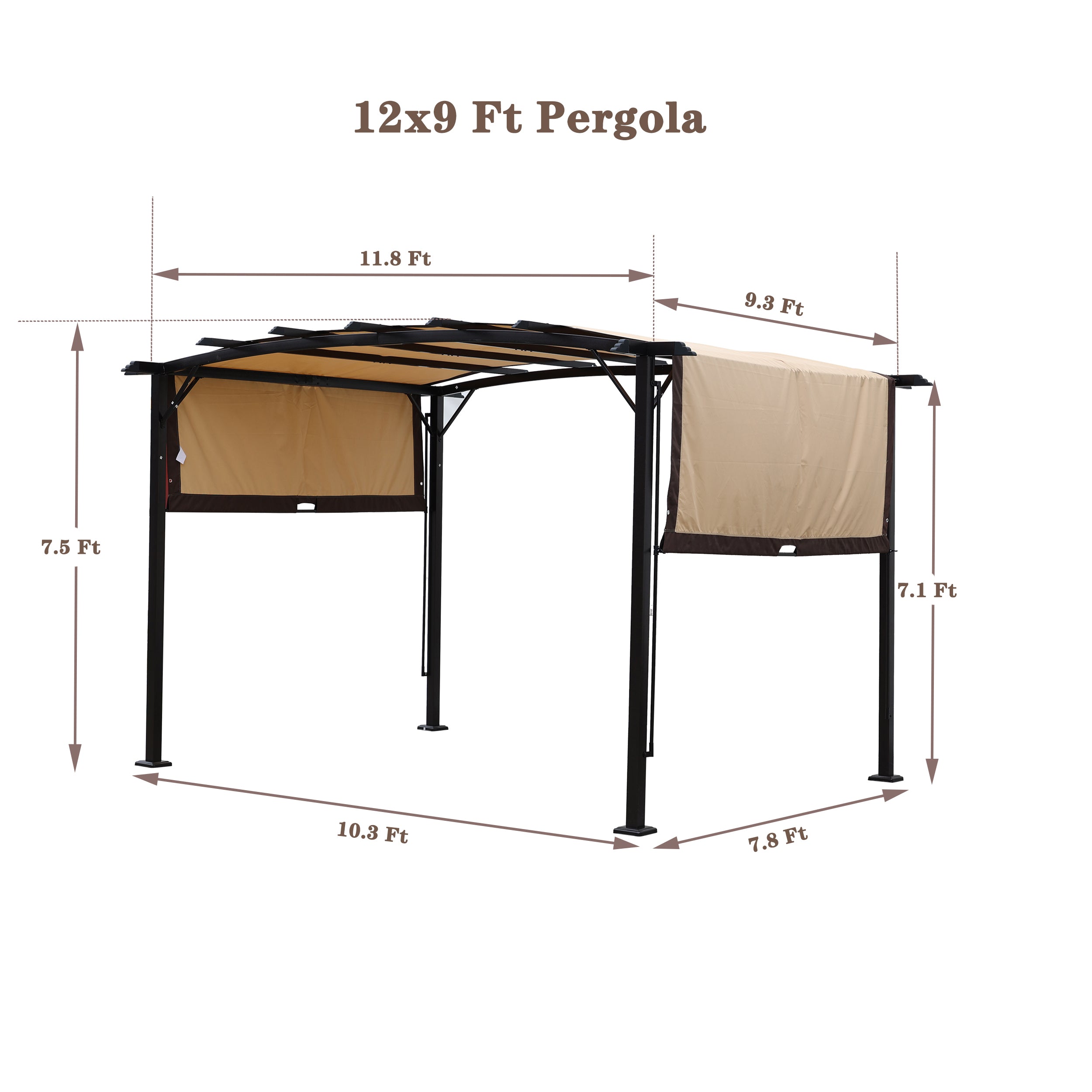 Pergola d'extérieur 12 x 9 pieds, tonnelle rétractable, structure en acier, pergola à raisins, abri solaire pour jardins