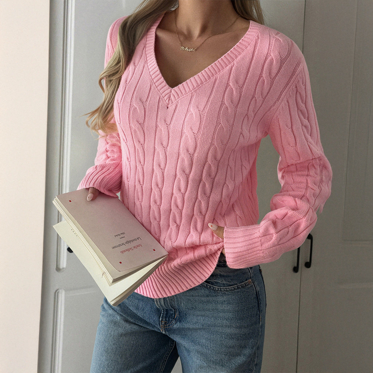 Y2K versatile woolen long sleeved top sweater for women