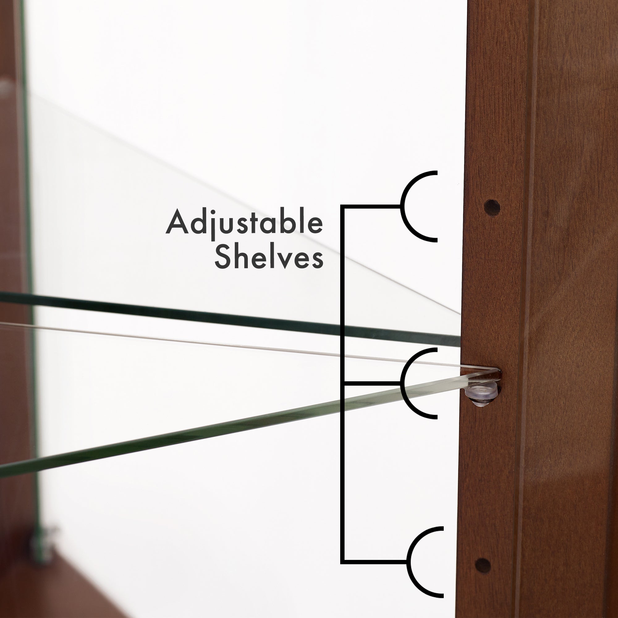 Vitrine d'angle avec éclairage, étagères réglables en verre trempé, dos miroir, noyer (ampoule E26 non incluse)