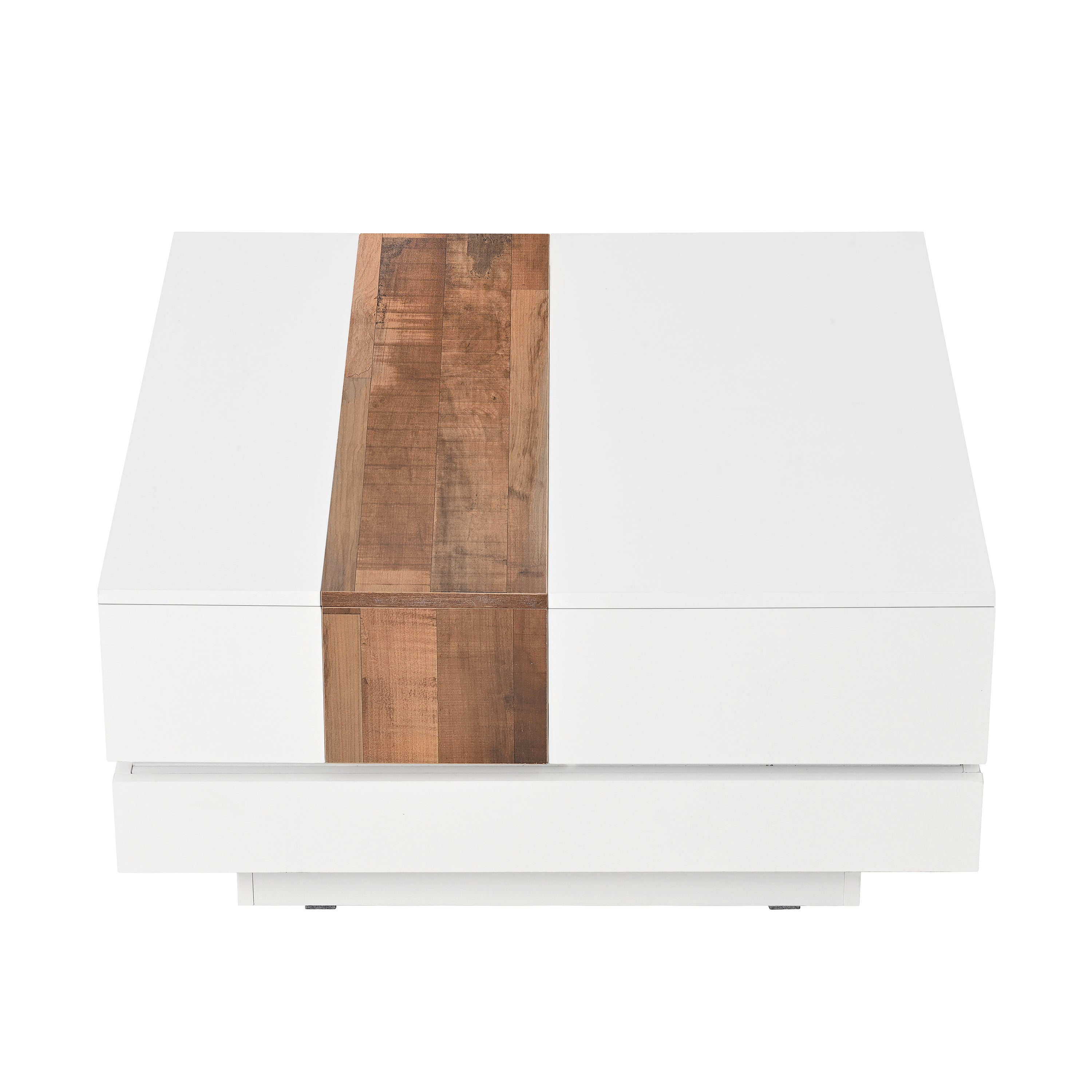 ON-TRANS 31,4 pouces x 31,4 pouces avec plateau coulissant, table centrale haute brillance, espace de rangement caché blanc