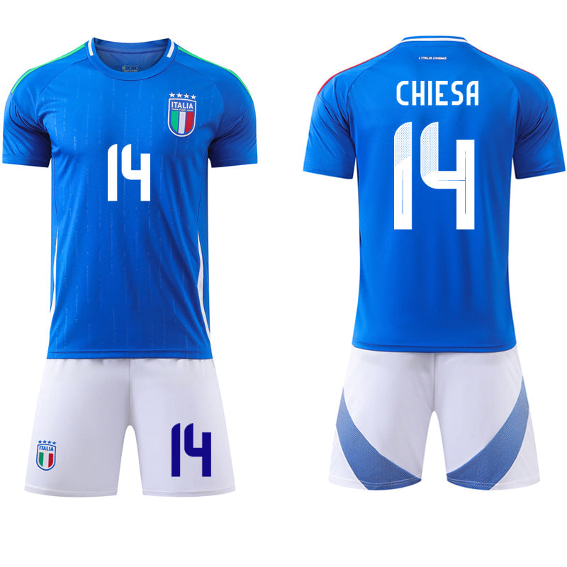 Maillot de football domicile Italie Coupe d'Europe n° 14 Chiesa 18 Barella équipe nationale