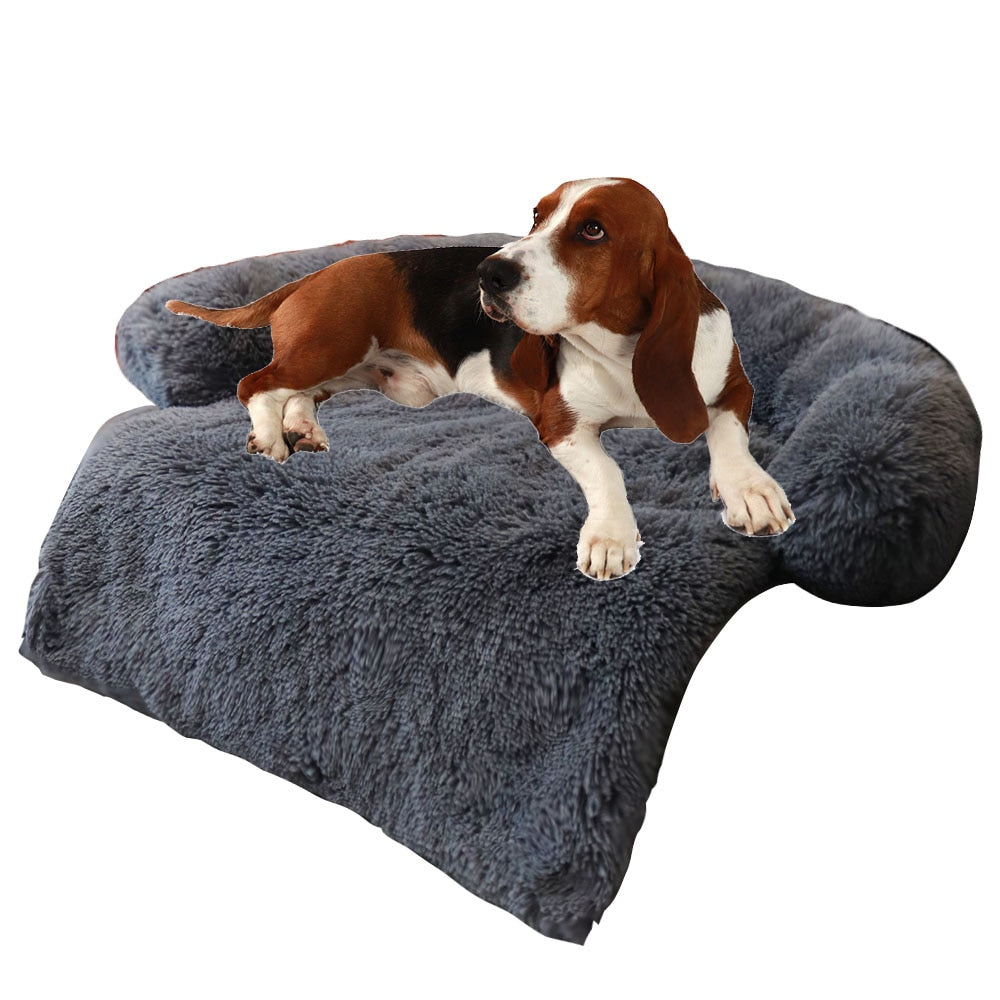 Grand canapé-lit d'hiver pour chien avec fermeture éclair, housse amovible, niche en peluche, tapis pour chat, canapé-lit pour grand chien