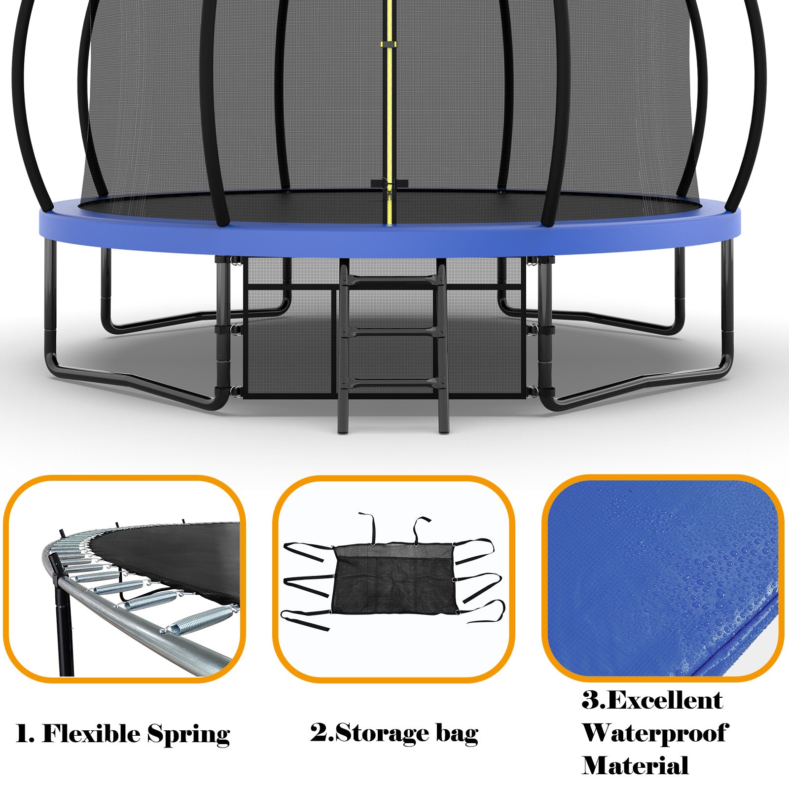 Trampoline de divertissement de 14 pieds avec clôture - échelle et revêtement antirouille, trampoline d'extérieur pour enfants approuvé ASTM
