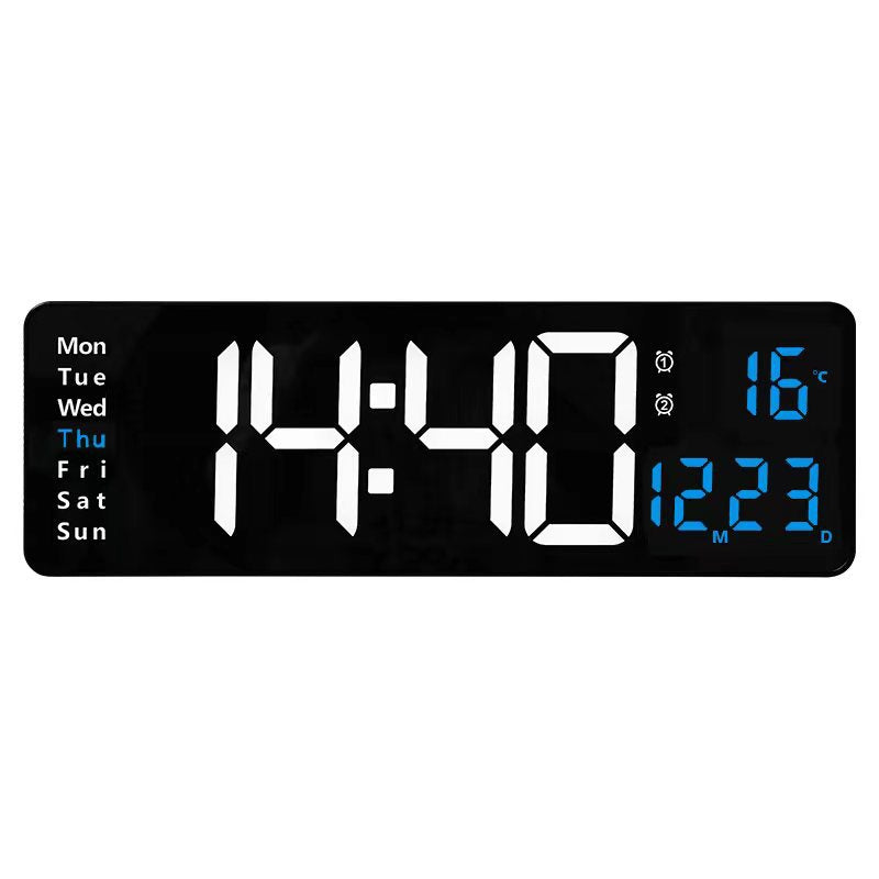Horloge murale numérique à LED de 13/16 pouces, télécommande murale, affichage de la température, de la date et de la semaine, minuterie, double alarme