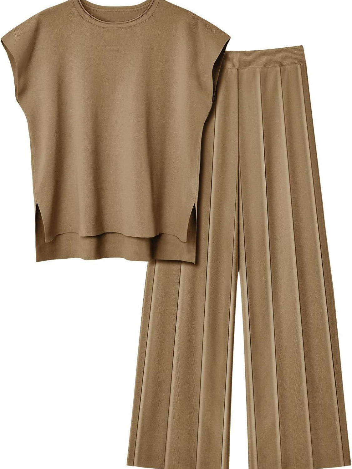 Ensemble en tricot haut à manches courtes et pantalon à col rond