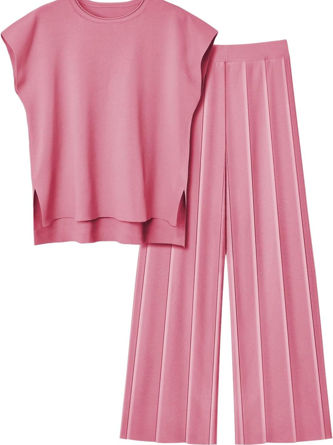 Ensemble en tricot haut à manches courtes et pantalon à col rond