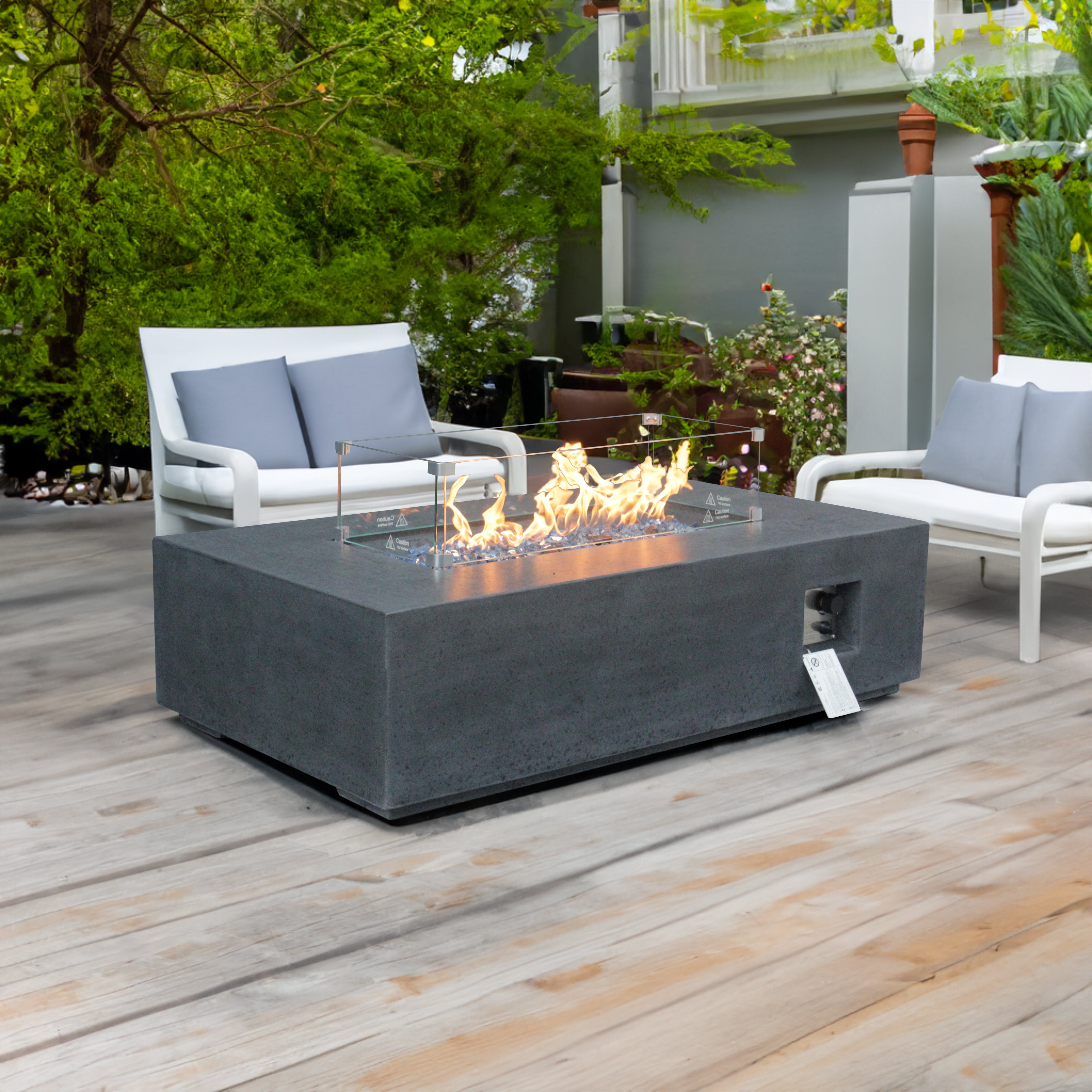 Table de foyer rectangulaire au gaz propane en béton pour l'extérieur de 52 pouces de couleur gris foncé