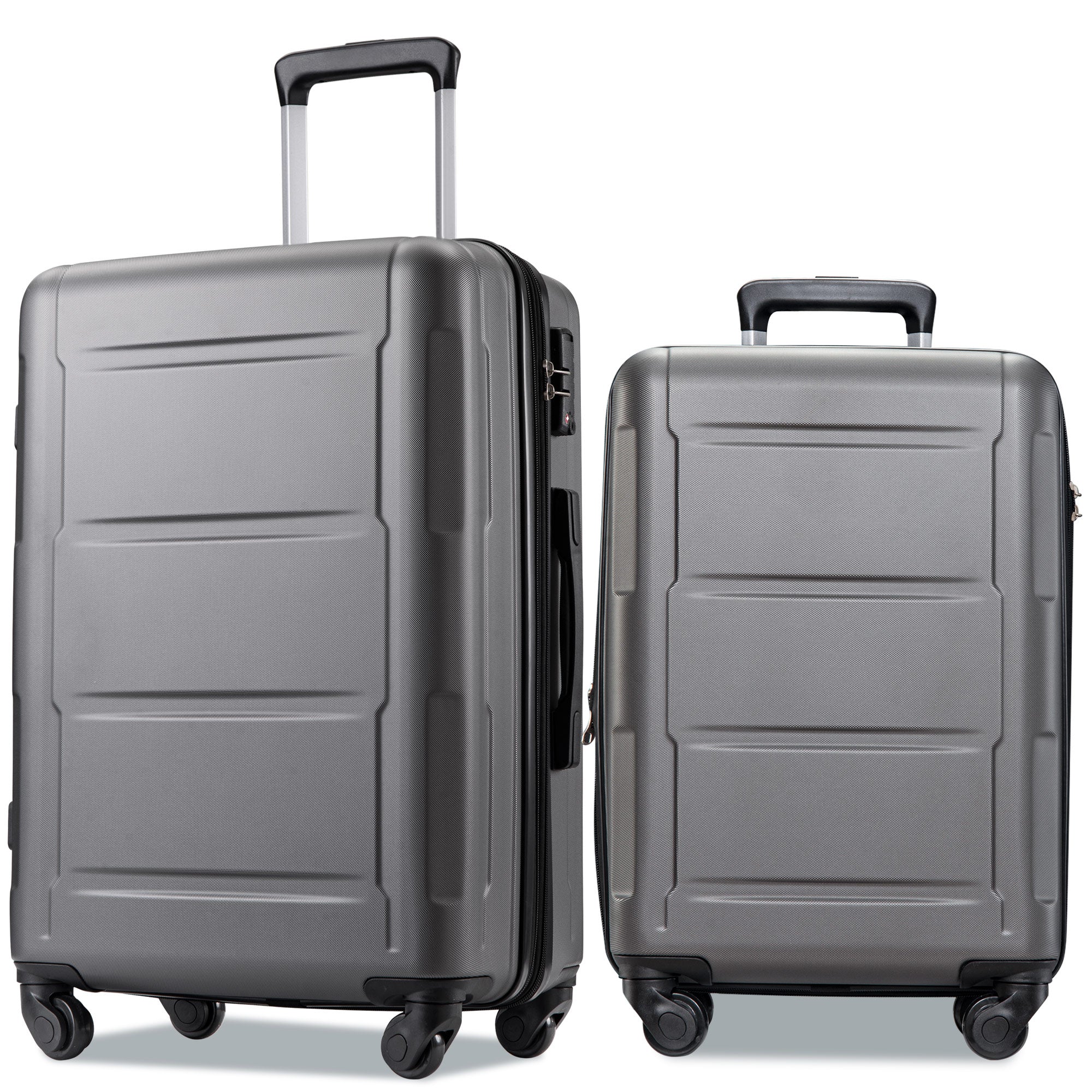 Ensemble de 2 valises extensibles à roulettes pivotantes, valise légère en ABS avec serrure TSA, 20 pouces et 24 pouces, gris foncé et plastique