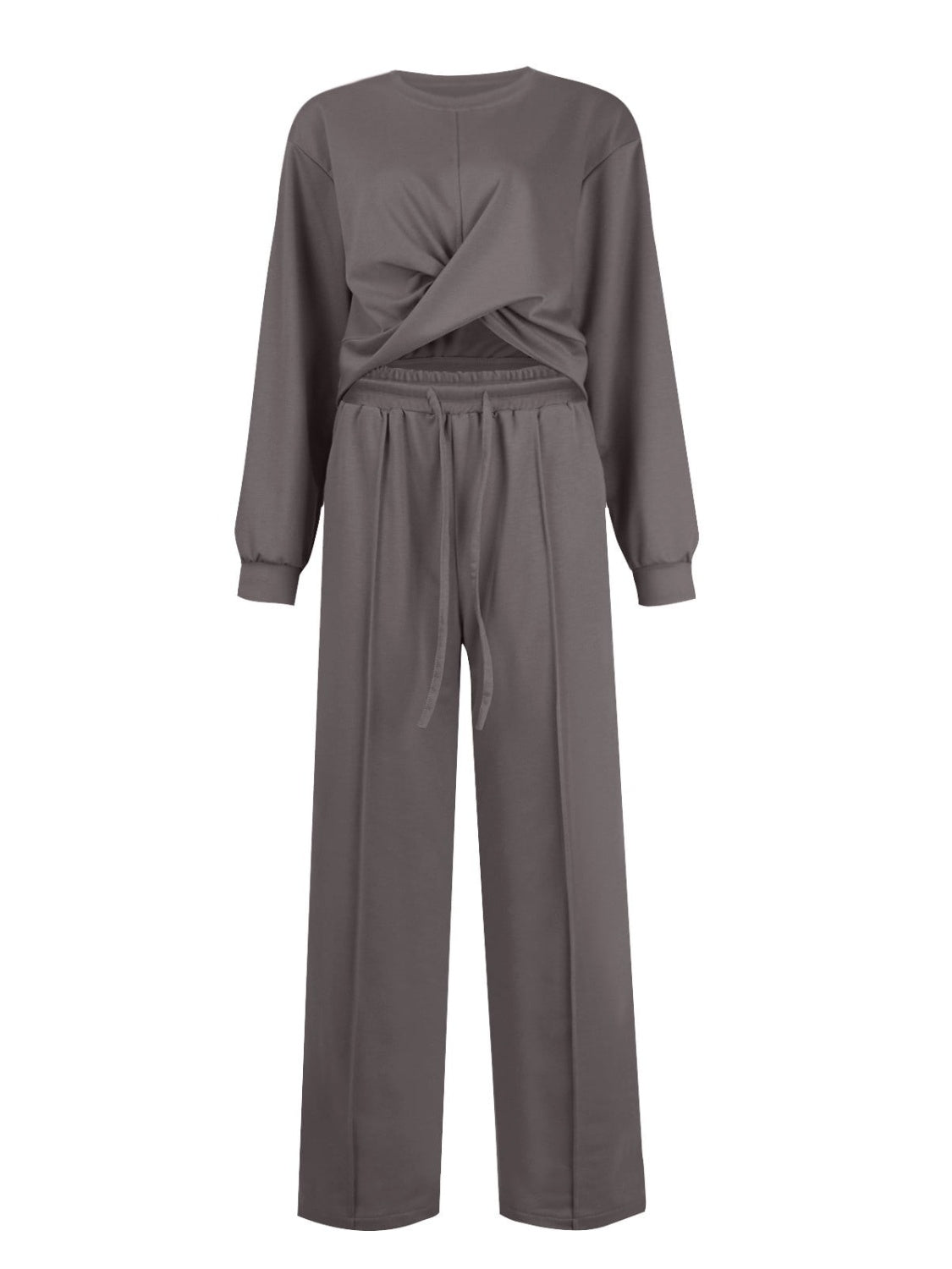 Ensemble haut à col rond croisé et pantalon à cordon de serrage
