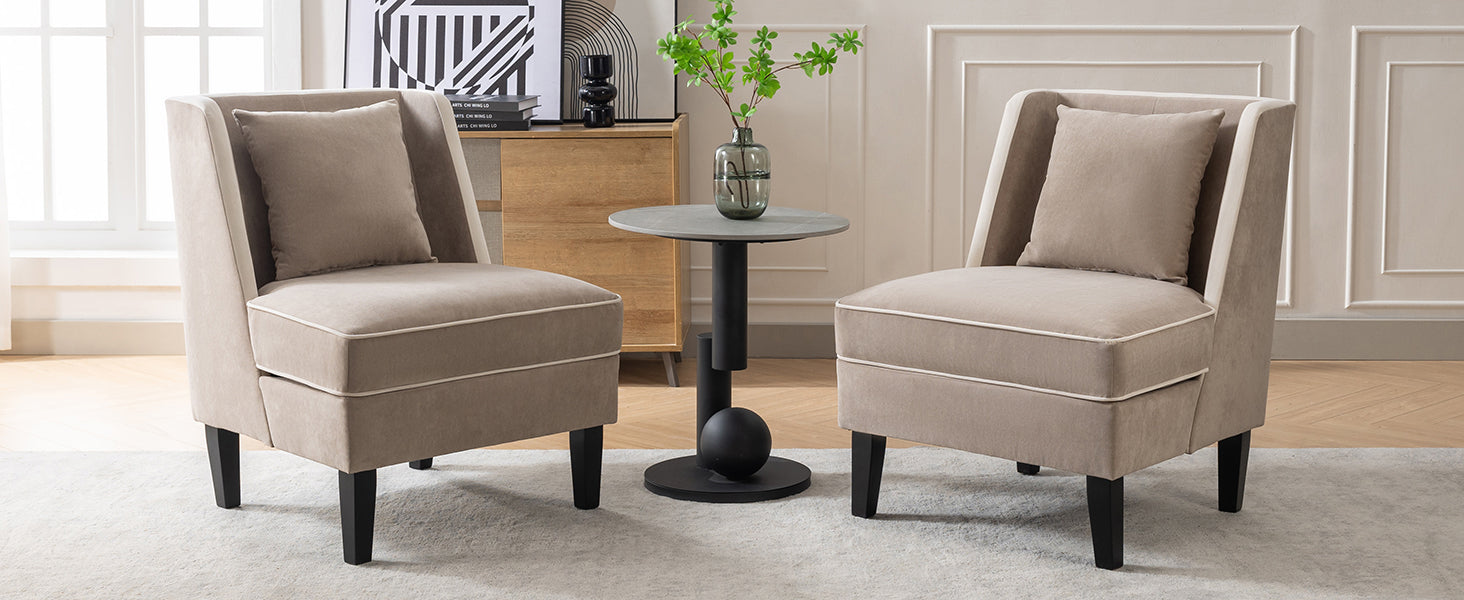 Fauteuil d'appoint rembourré en velours avec passepoil crème, beige et crème