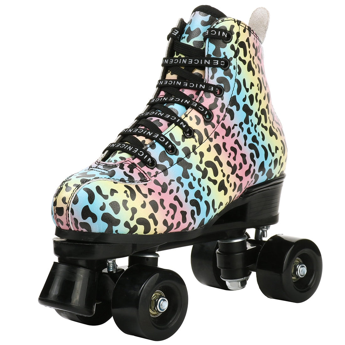 Outdoor Quad Roller Skate Sneaker Skating Blade Leopard Pattern Breathable Abec-7 4 Wheels Shoes