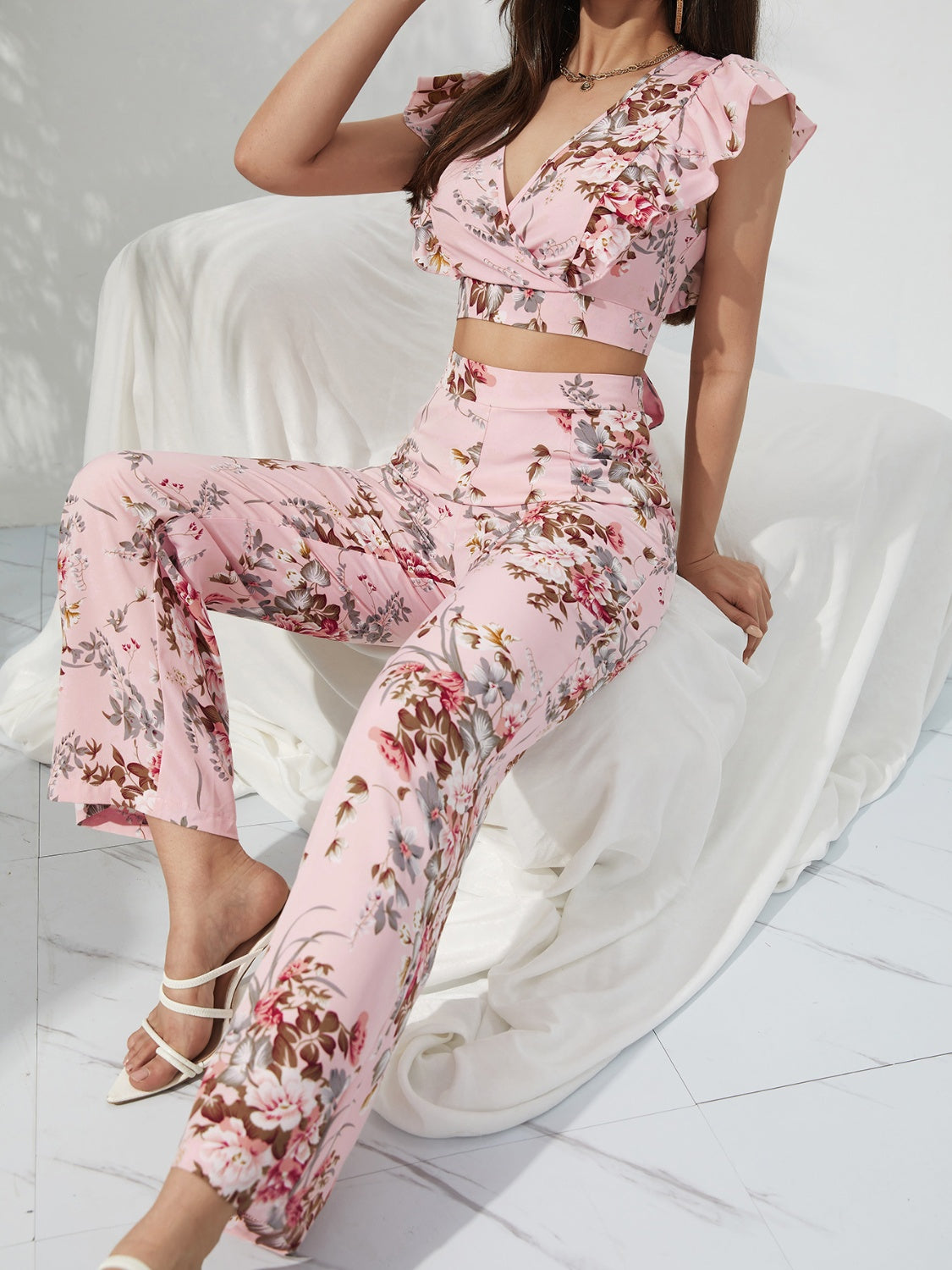 Ensemble haut à manches courtes et pantalon à imprimé surplis