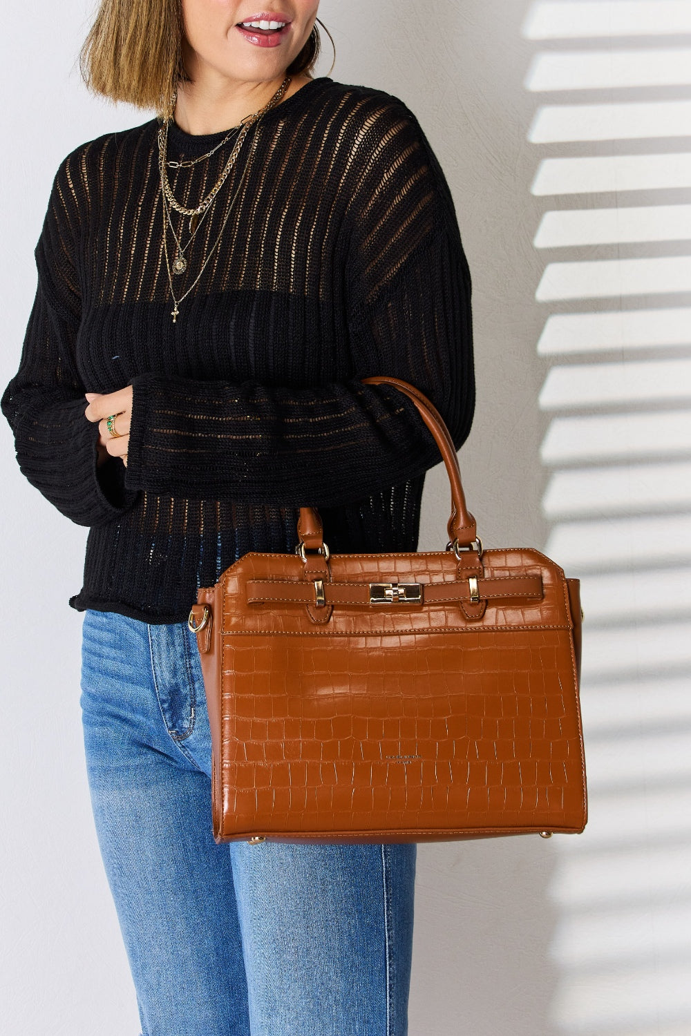 Sac à main en cuir PU texturé David Jones