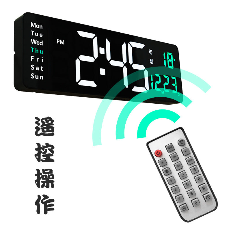 Horloge murale numérique à LED de 13/16 pouces, télécommande murale, affichage de la température, de la date et de la semaine, minuterie, double alarme