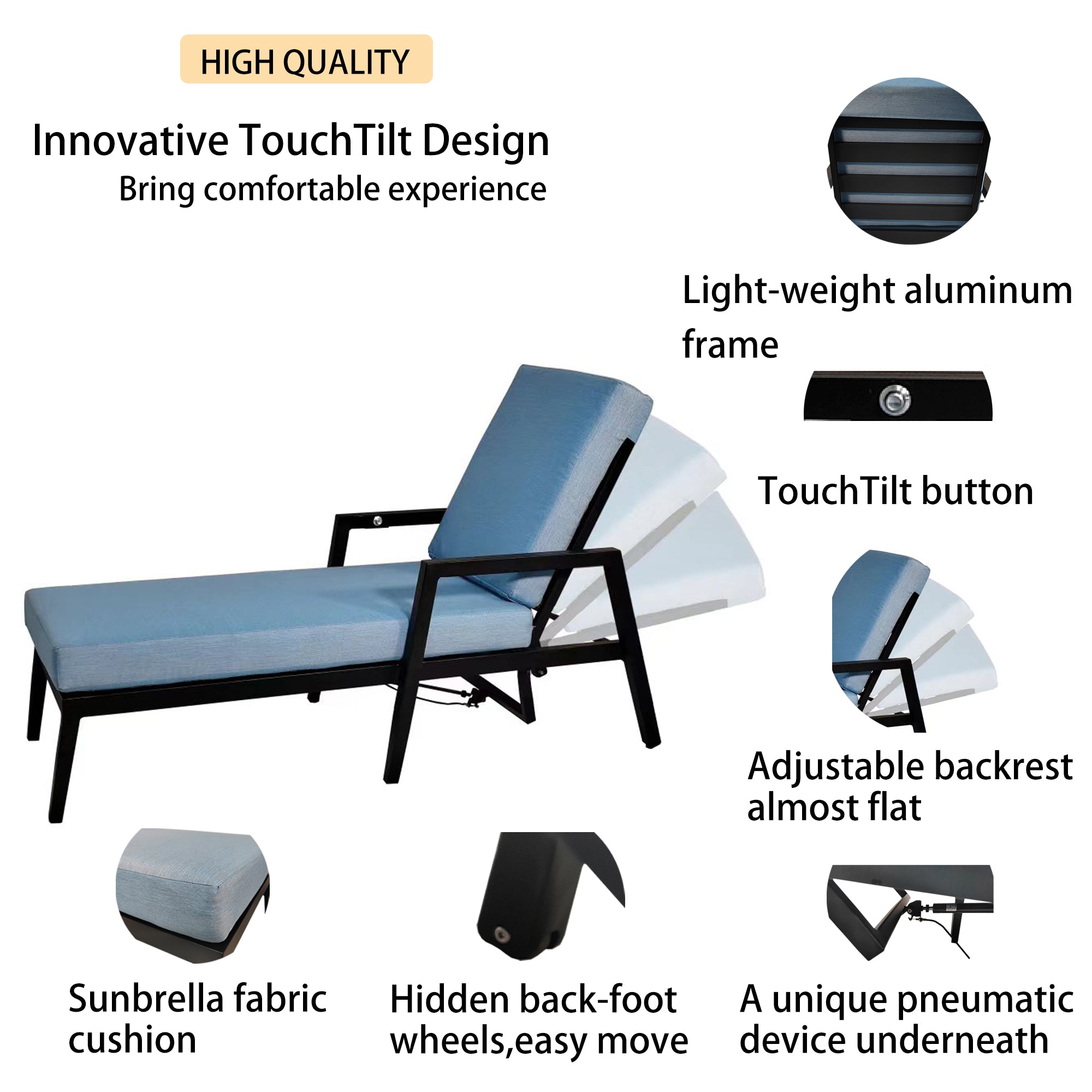 Ensemble de 3 chaises longues d'extérieur en aluminium avec 2 chaises longues et 1 table d'appoint