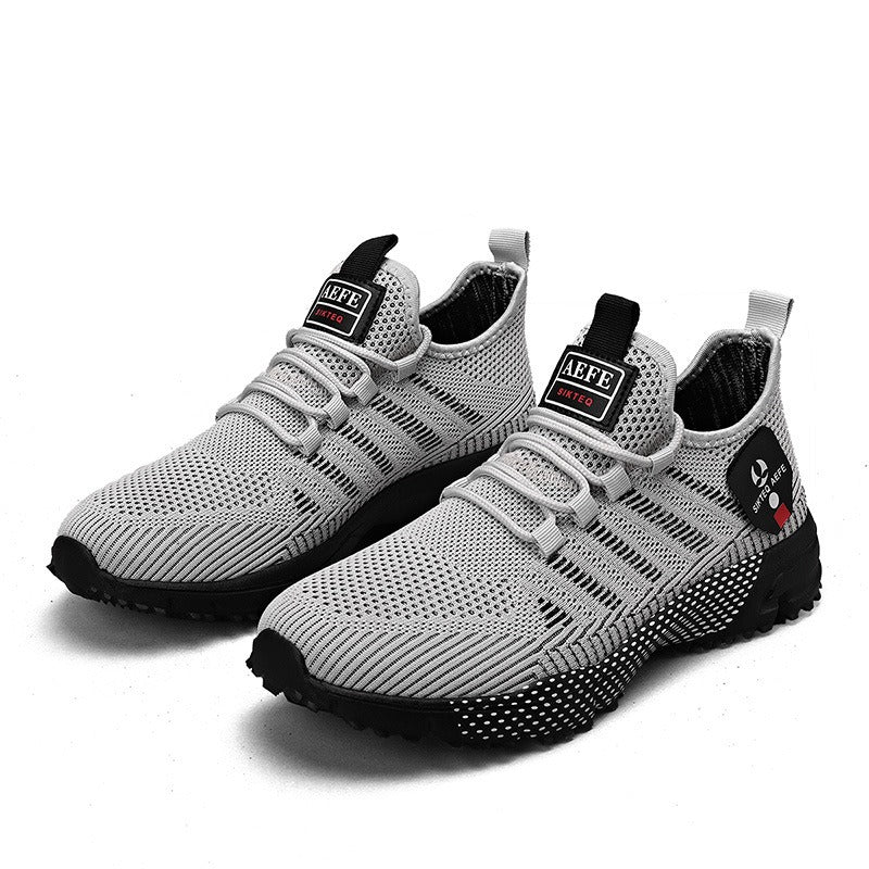 Chaussures de sport britanniques en maille légère et simple, couleur unie, refroidies par air, pour hommes, semelle épaisse, chaussures de course respirantes tissées