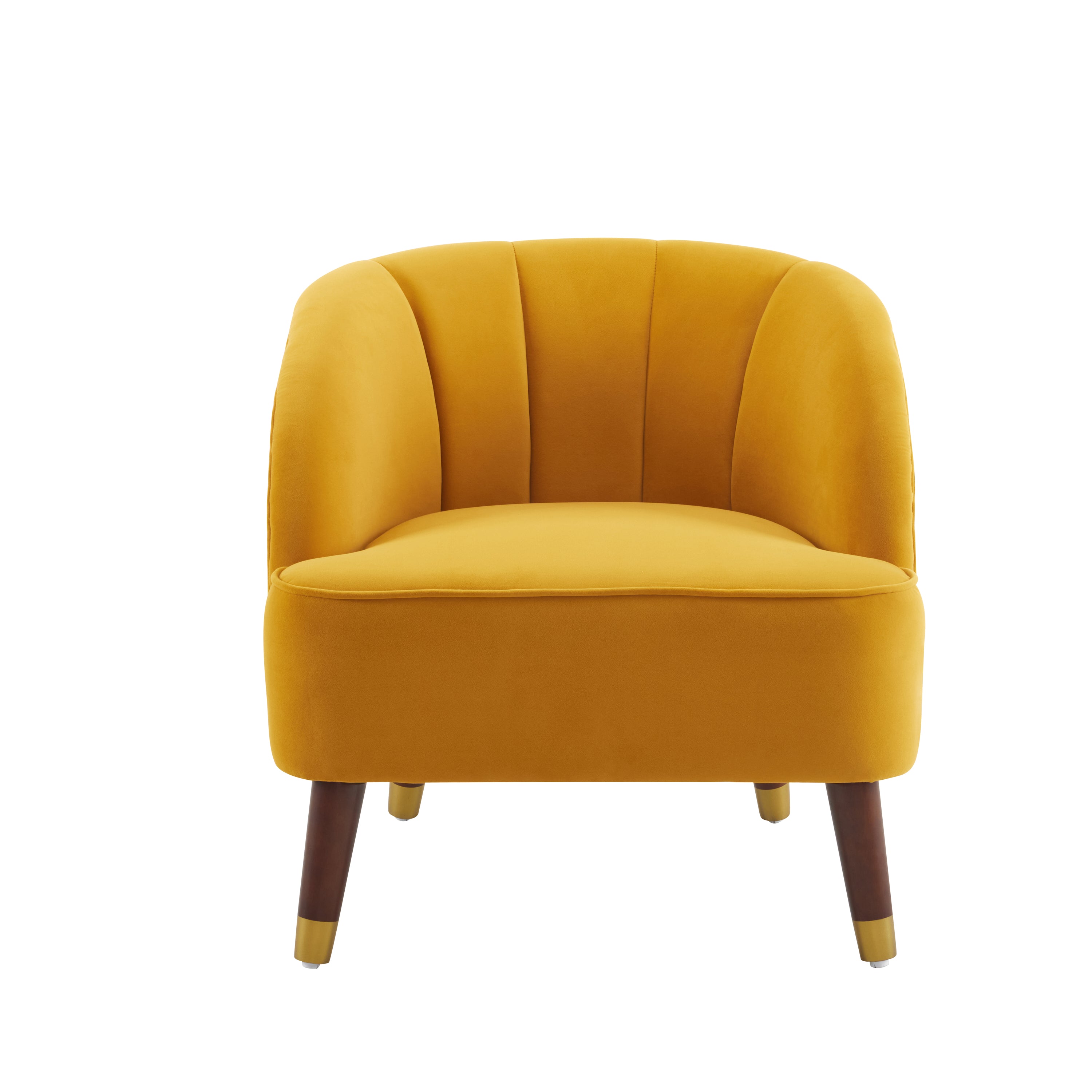 Chaise d'appoint rembourrée en forme de tonneau avec pieds en bois