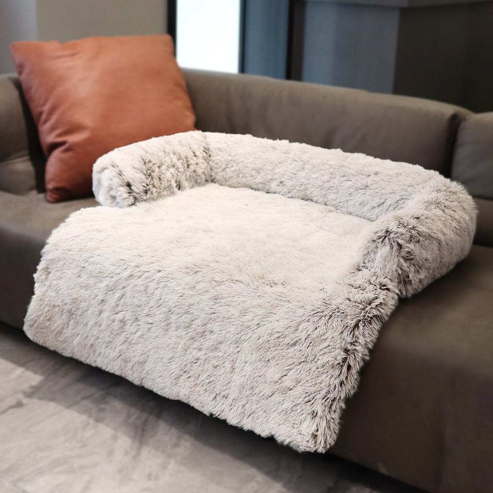 Grand canapé-lit d'hiver pour chien avec fermeture éclair, housse amovible, niche en peluche, tapis pour chat, canapé-lit pour grand chien