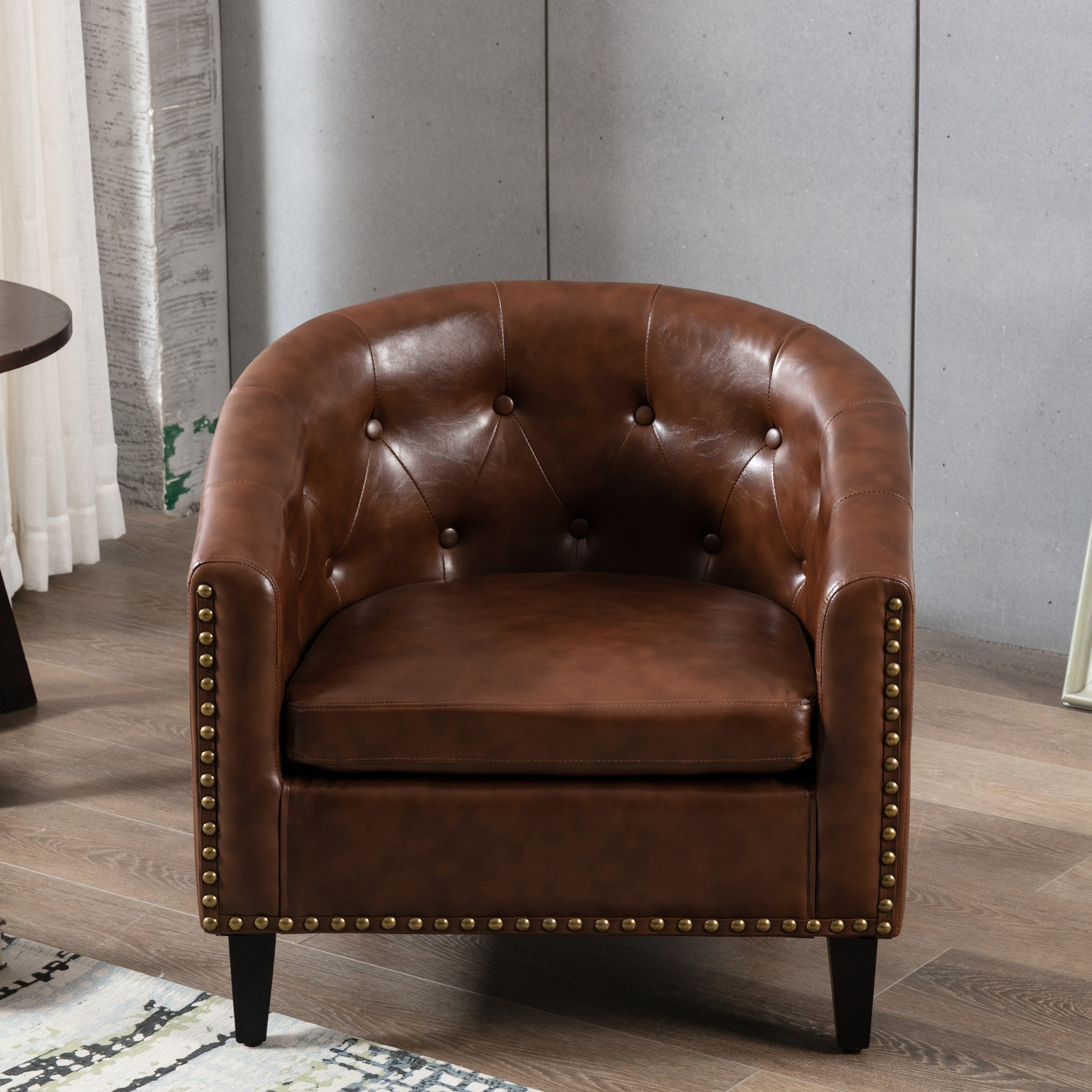 Fauteuil tonneau capitonné en cuir synthétique pour salon, chambre à coucher, club