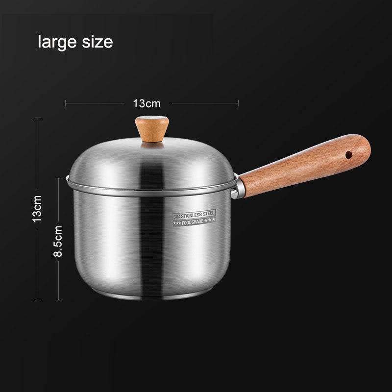 Pot à lait en acier inoxydable 304, pot à nouilles instantanées, petit pot à soupe avec poignée en bois pour dortoir, pot à lait chauffant pour bébé