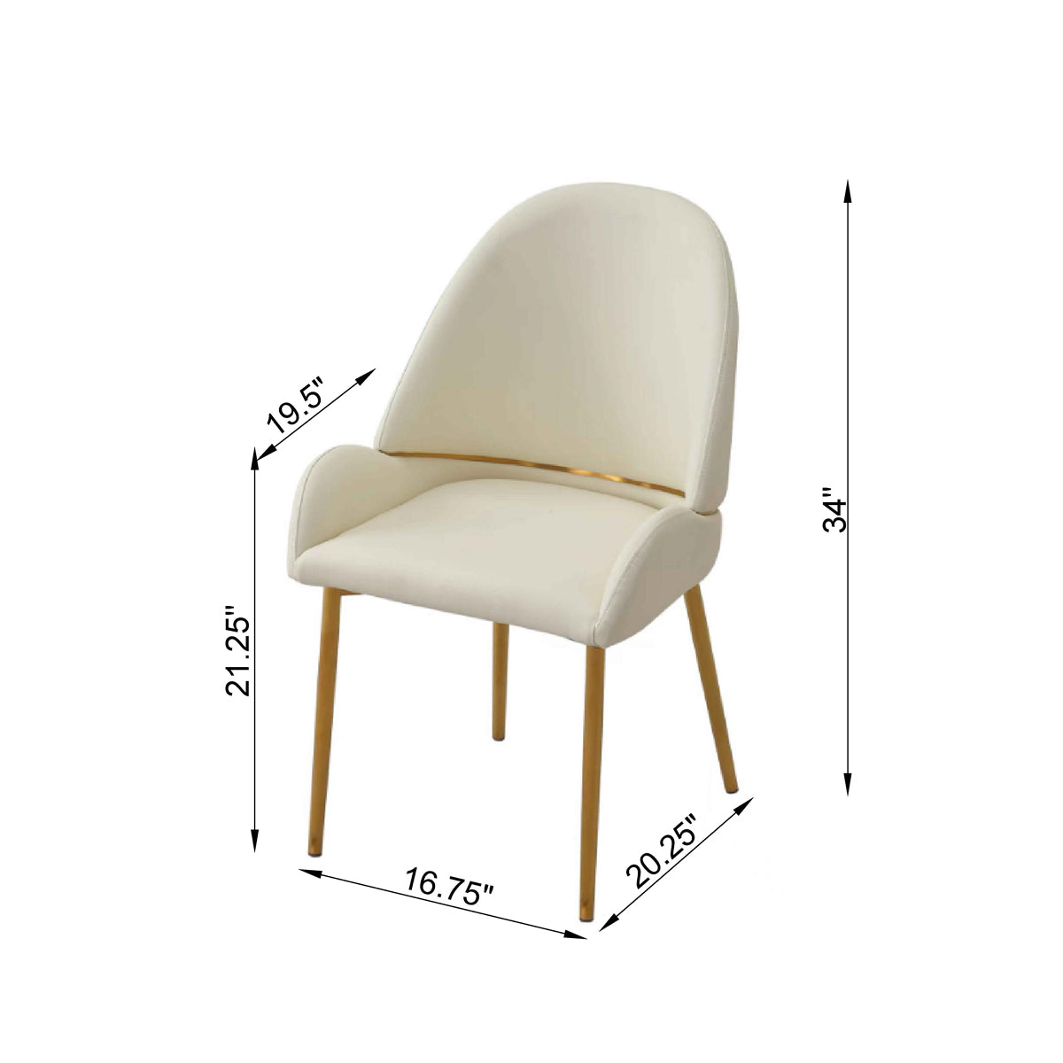 Dining Chair with PU Leather Beige color metal legs (Set of 2)(Foam + Beige + Meta)