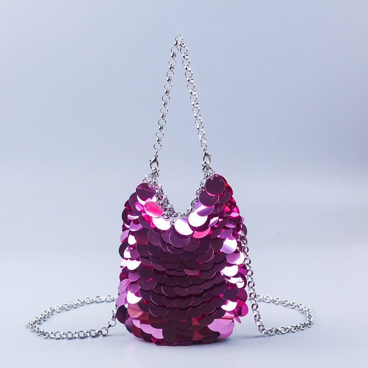 Sac à paillettes en métal écailles de poisson tissé à la main sac de téléphone portable à paillettes de banquet sac à bandoulière pour femmes