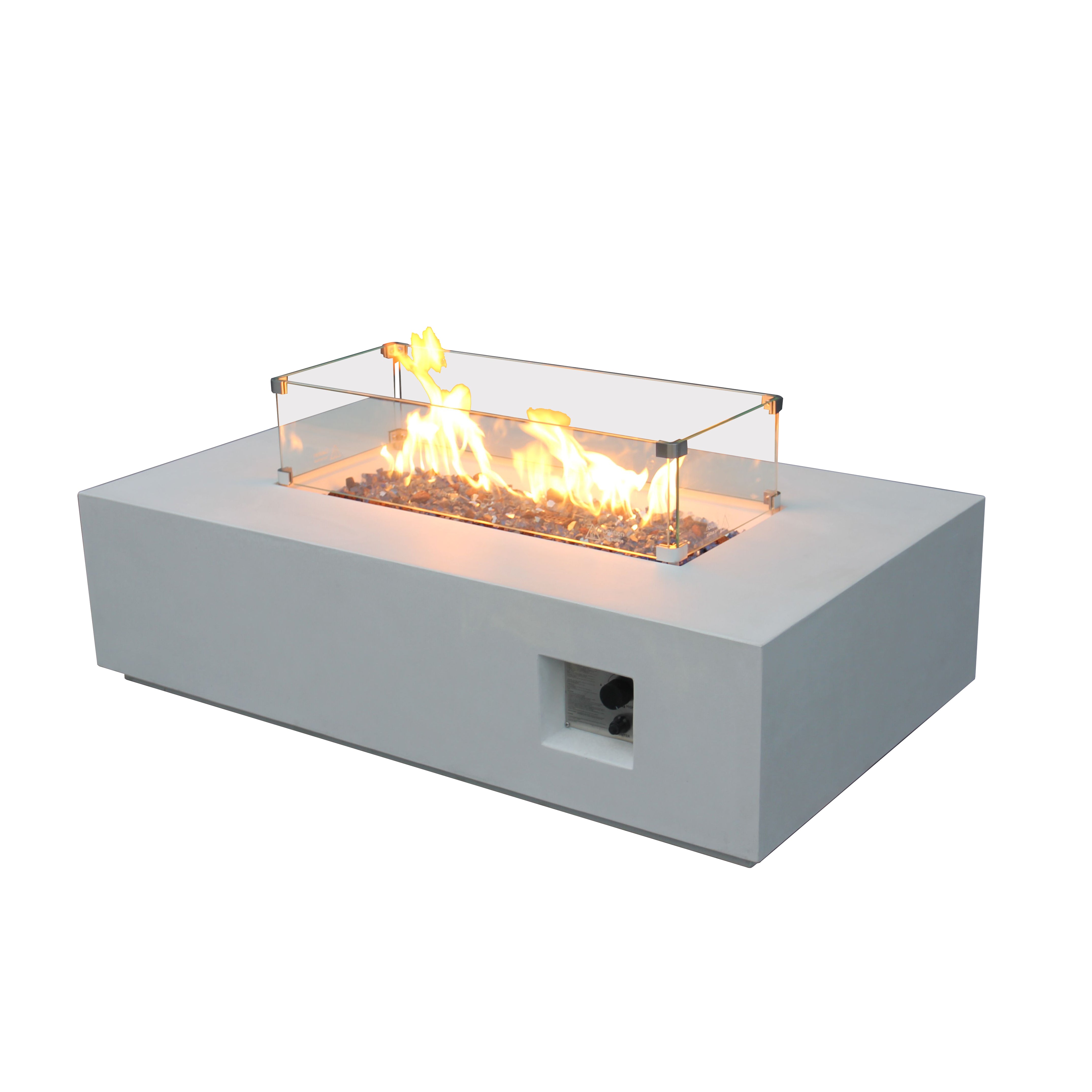 Table de foyer rectangulaire au gaz propane en béton pour l'extérieur de 52 pouces de couleur blanc antique
