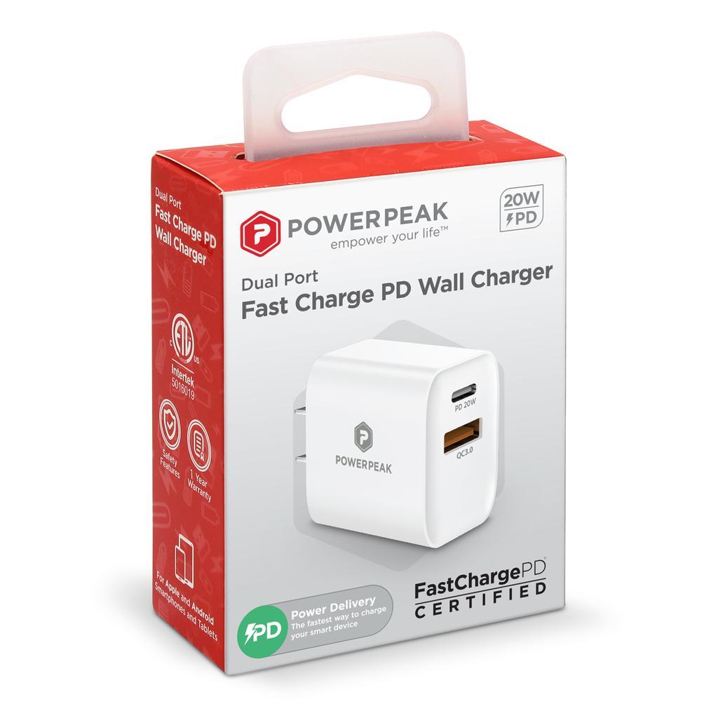 Chargeur mural double port PowerPeak PD 20 W - Blanc