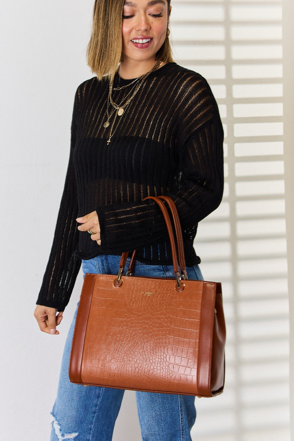 Sac à main en cuir PU texturé David Jones