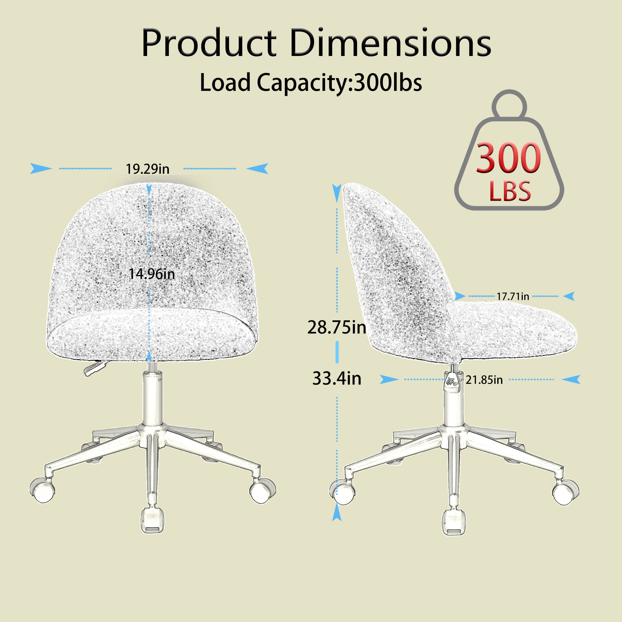 Chaise de bureau en tissu velours, chaise d'ordinateur pivotante réglable à dossier moyen, pieds noirs, chaise de bureau rembourrée avec roulettes