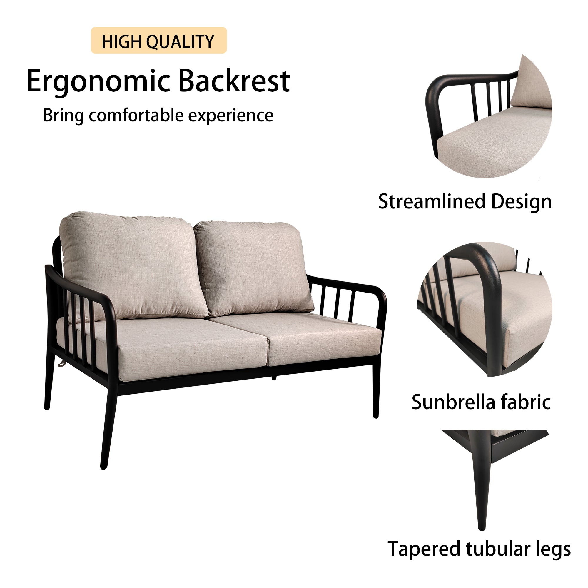 Ensemble de 2 canapés causeuse modernes en aluminium pour patio extérieur, pour conversation et discussion