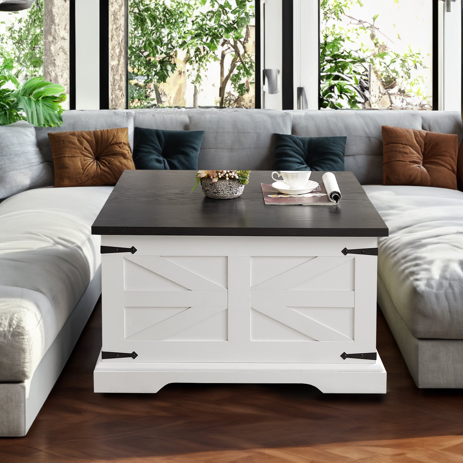Table basse et table d'appoint de style ferme Table centrale de style grange Table de cocktail rustique avec plateau relevable à charnière et table d'appoint