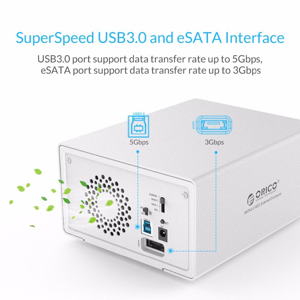 ORICO 3.5 2bay HDD Case box 16 TB Aluminum SATA2.0 USB 3.0 & eSATA HDD External Docking Station box RAID Function HDD Enclosure