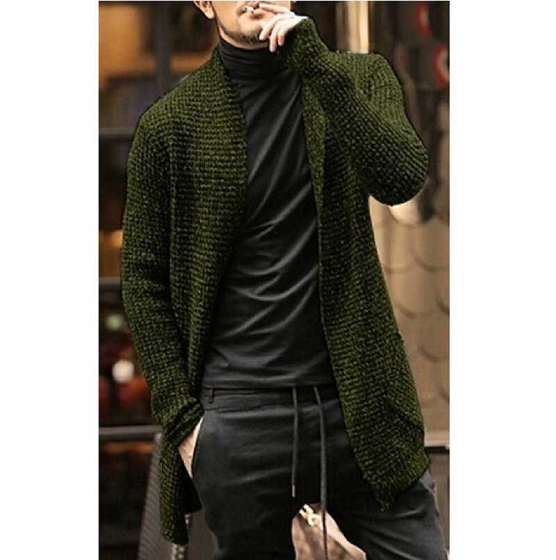 Cardigan tricoté pour homme, pull long, décontracté, slim, trench, streetwear, gris, automne