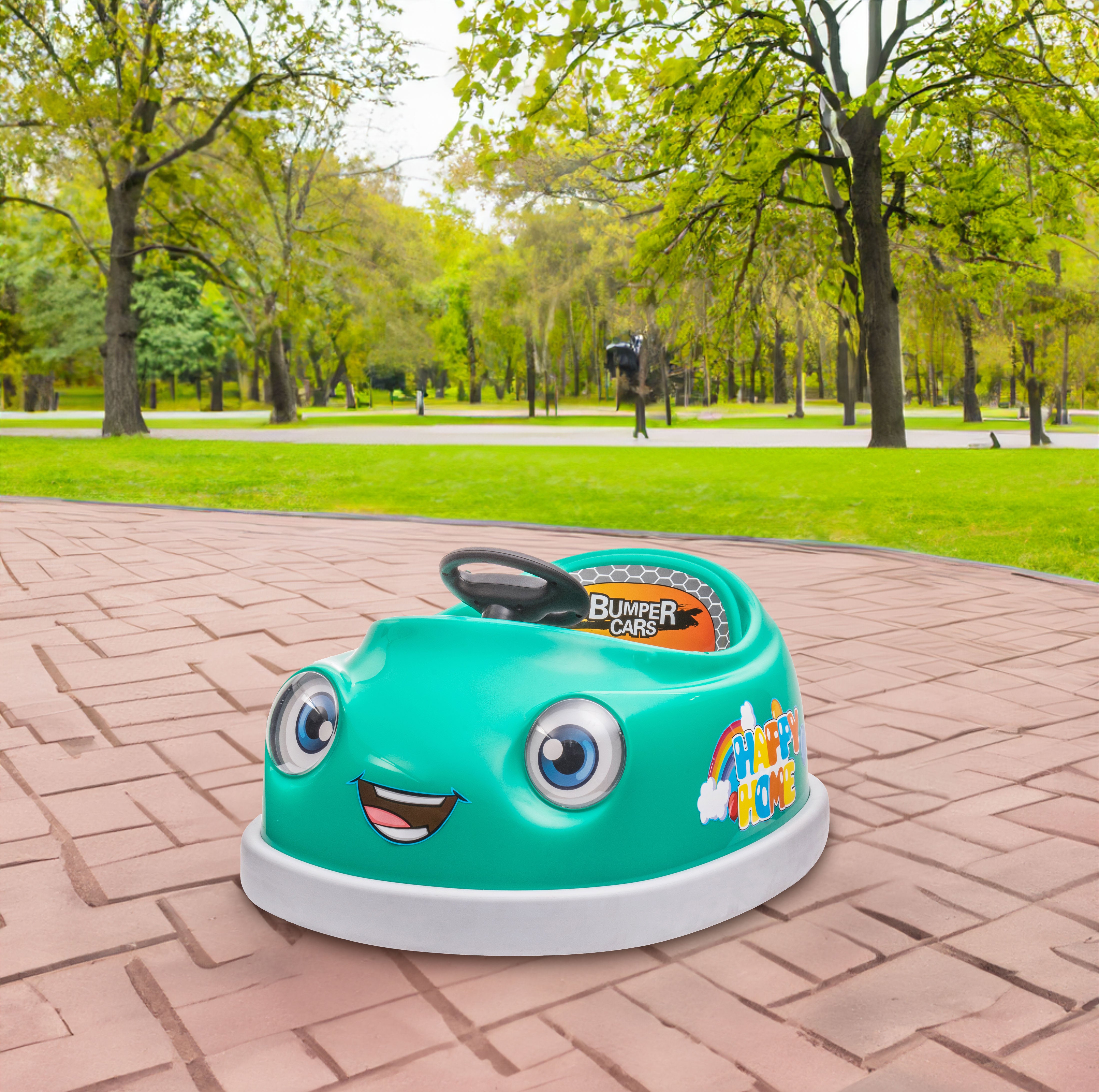 Auto-tamponneuse pour enfants, 12 V, double entraînement, voiture électrique pour enfants de 1 à 6 ans avec tige de poussée, assiette à dîner, musique, cheval à bascule