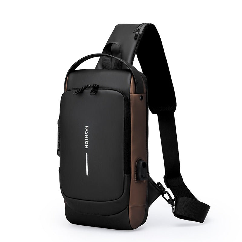 Sac à bandoulière étanche et antivol avec mot de passe et port USB pour homme