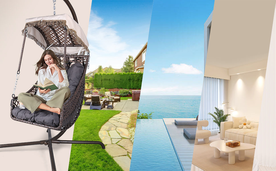 Chaise hamac pivotante avec support, cadre en rotin et osier, capacité de 350 lb