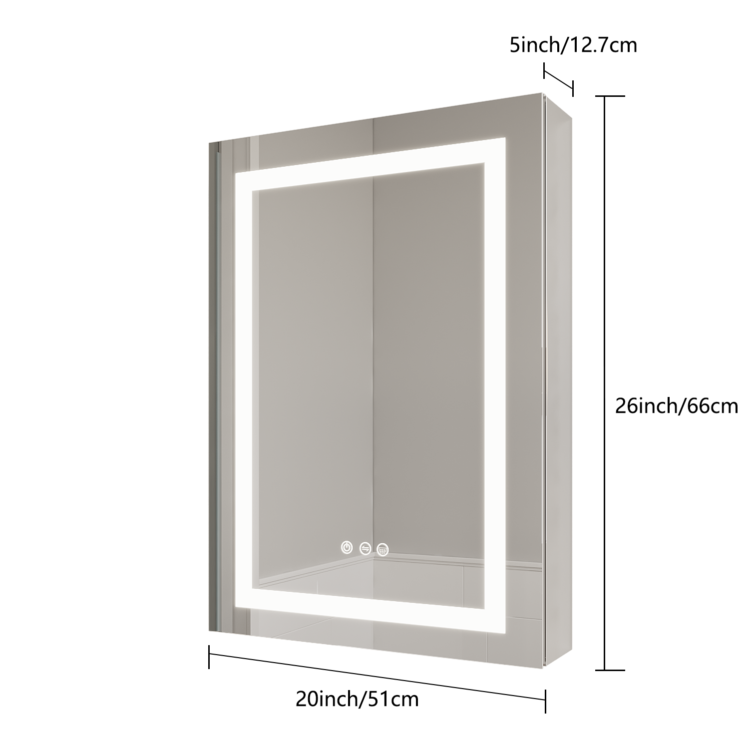 Armoire à pharmacie de salle de bain 26x20 pouces (porte gauche) avec miroir LED 3000K ~ 6000K éclairage à porte simple armoire de salle de bain avec interrupteur tactile réglable