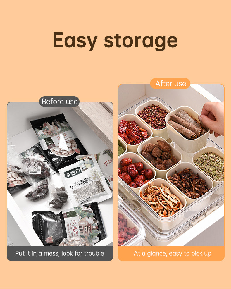 Boîte de rangement hermétique pour snacks avec compartiments pour 9 pièces, plateau à légumes en plastique avec couvercle et poignée