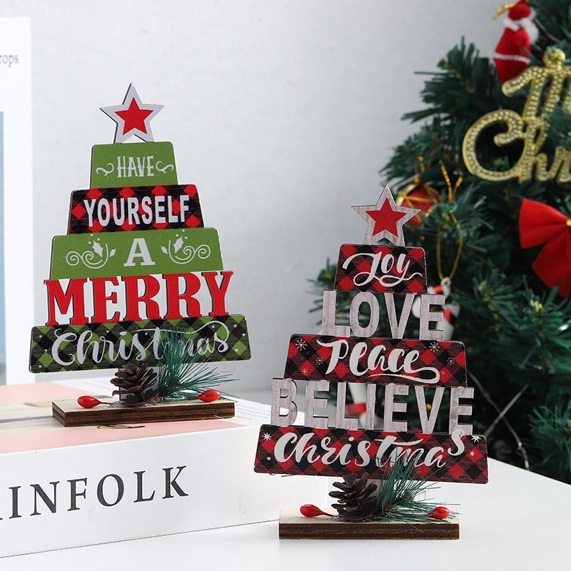 Christmas decorations wooden hollow Christmas tree shapes English letter desktop ornaments party decorations