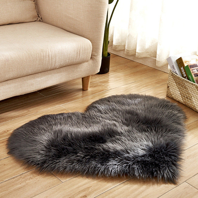 Tapis Love Heart en laine artificielle, tapis de sol en fausse fourrure, tapis de salon doux et moelleux, tapis de chambre à coucher