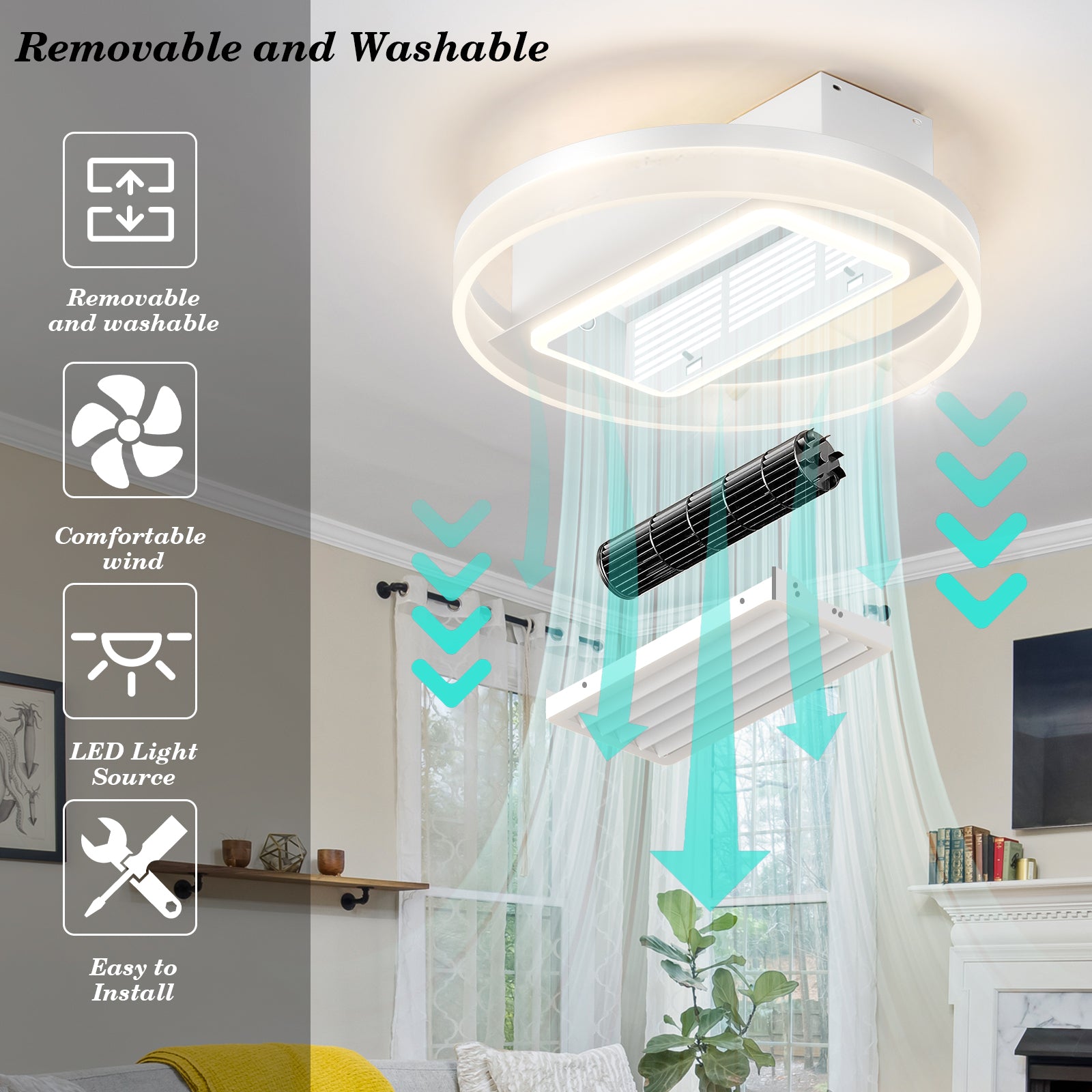 Lampe de ventilateur sans pales avec lumières LED à intensité variable