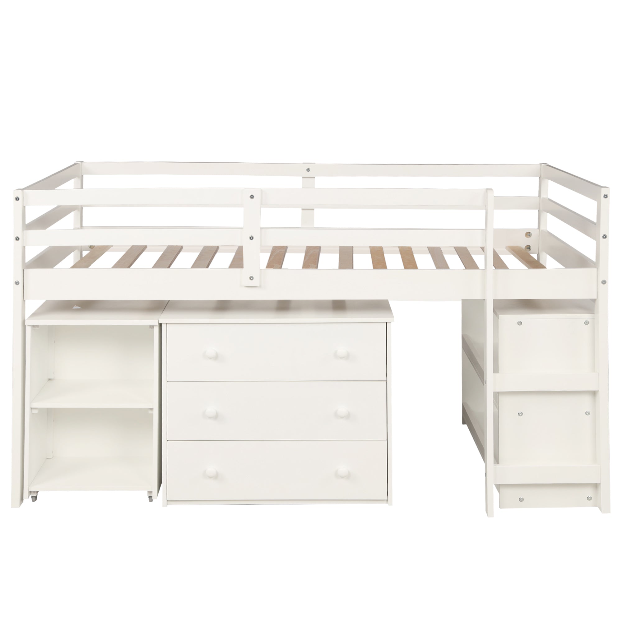 Lit mezzanine simple avec armoire et bureau roulant portable - Blanc (ANCIEN SKU : LP000113AAK)