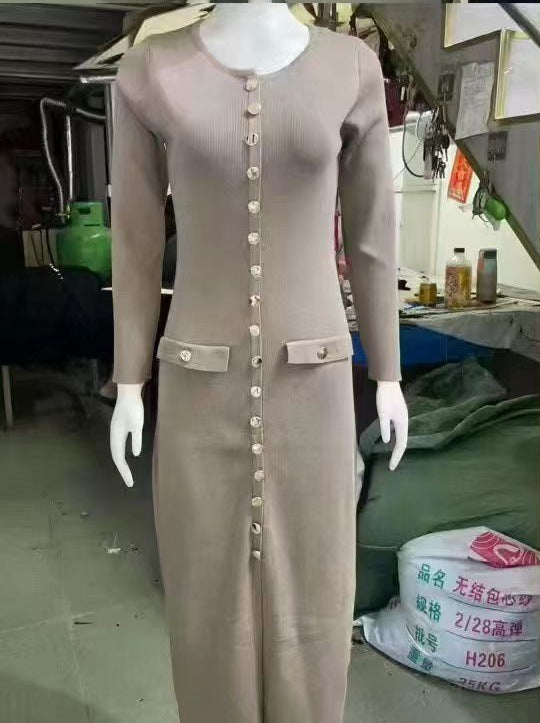 Summer New Knitted Dress for WomenElegant Evening Dress Round Neck Sleeveless, Button Closure Fashionable, Sexy, Fitted Silhouette