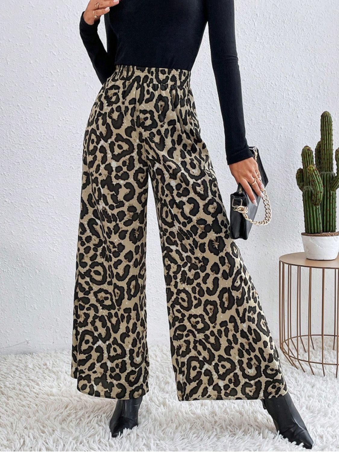 Pantalon large imprimé à taille élastique