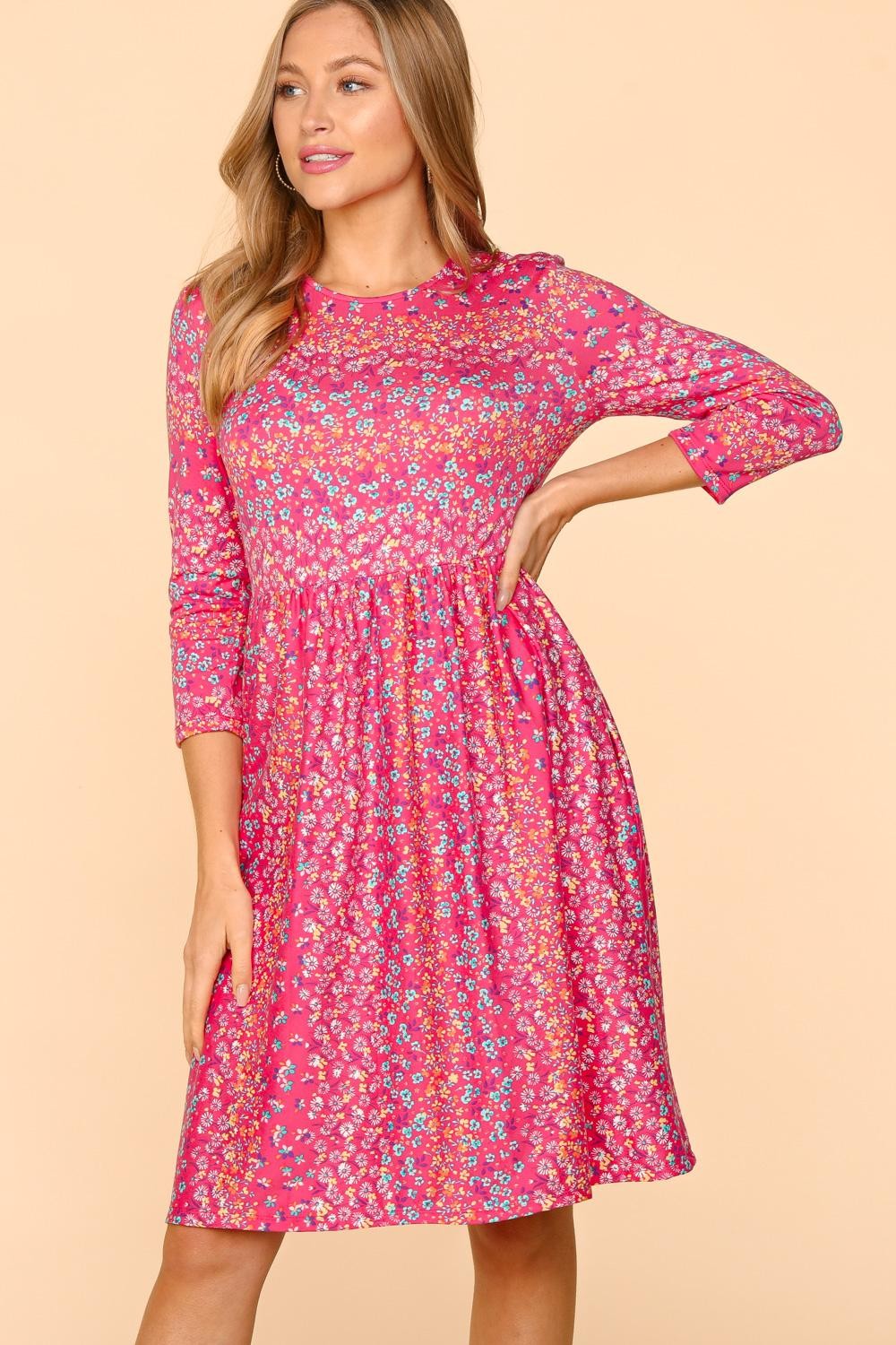 Robe fleurie à col rond et poches Haptics
