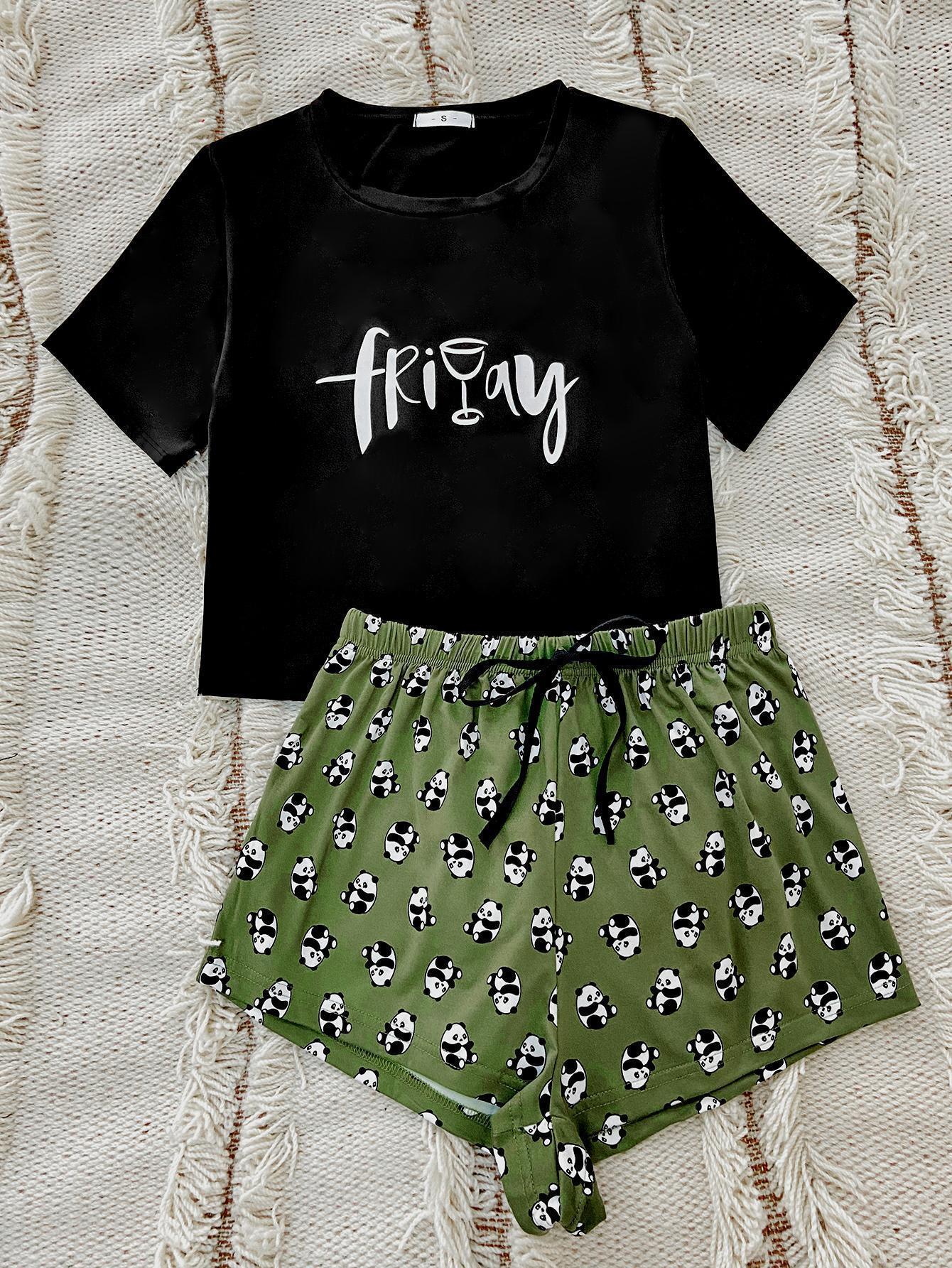 Ensemble de détente avec t-shirt graphique et short imprimé panda