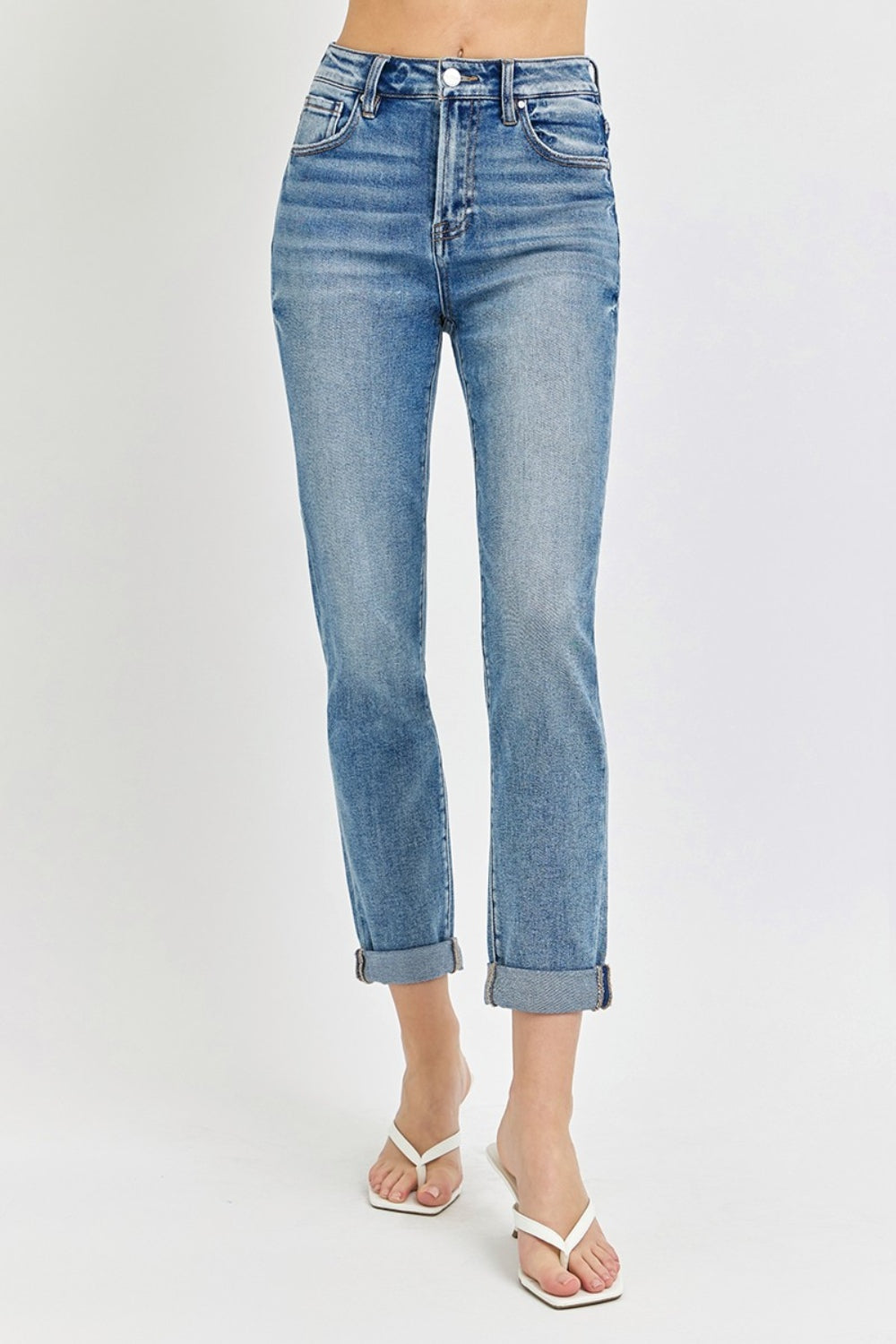 Jean court taille haute à revers Risen