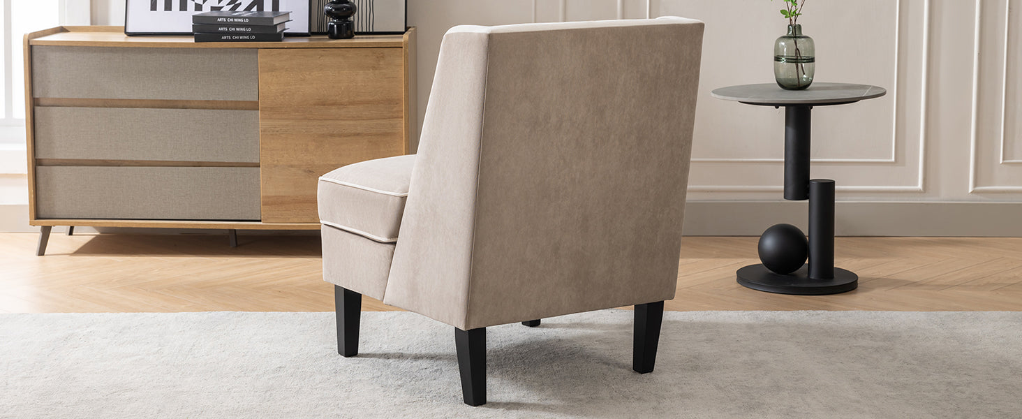 Fauteuil d'appoint rembourré en velours avec passepoil crème, beige et crème