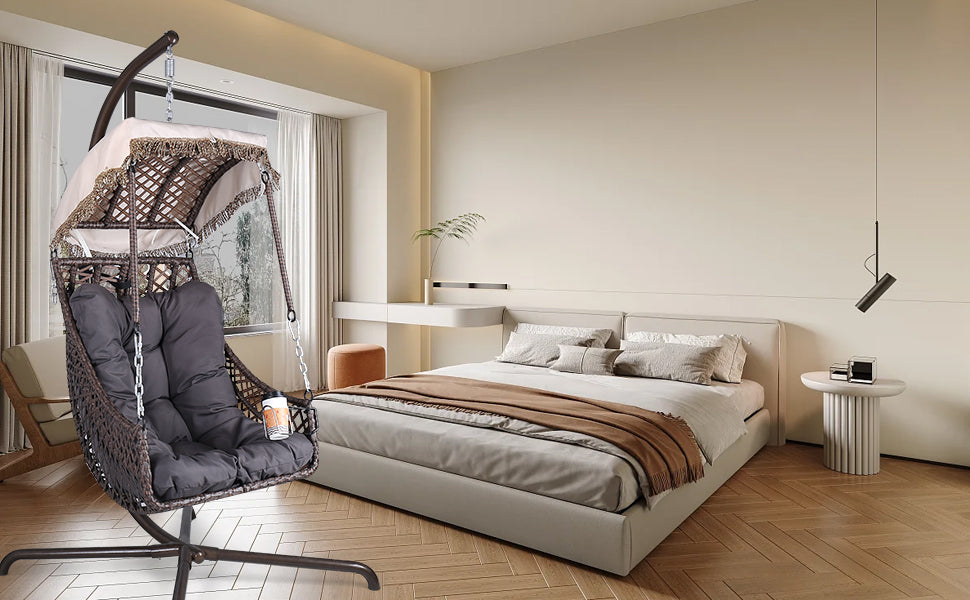 Chaise hamac pivotante avec support, cadre en rotin et osier, capacité de 350 lb